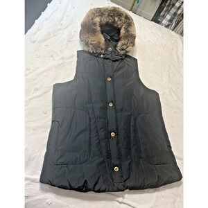 Weather Solutions Women's 1X Black Puffer Down Blend Faux Fur Hooded Vest